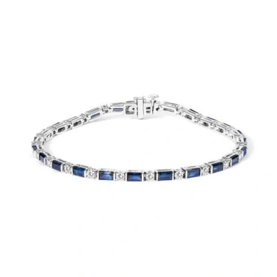 Haus Of Brilliance 14k White Gold 1 1/10 Cttw Diamond And Blue Sapphire Alternating Link Tennis Brac