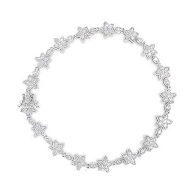 Haus Of Brilliance 14k Gold 1 1/5 Cttw Round Diamond Floral Star-shaped Link Bracelet -size 7" In White
