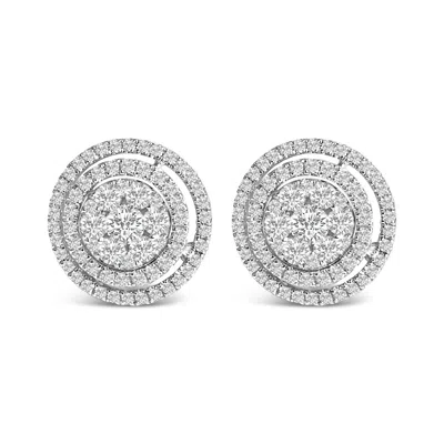 Haus Of Brilliance 14k Gold 1 3/8 Cttw Diamond Cluster And Double Halo Stud Earring In Silver