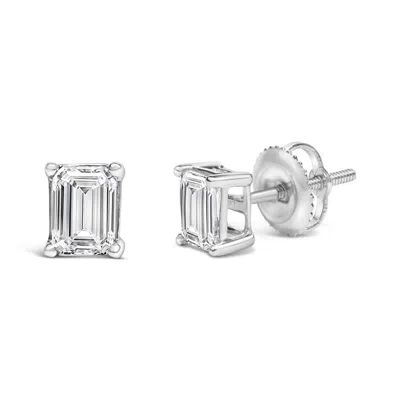 Haus Of Brilliance 14k Gold 1.0 Ct Emerald Cut Lab-grown Diamond Solitaire Stud Earrings (f-g Color In White