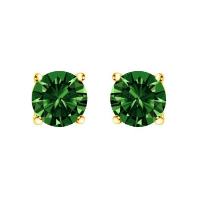 Haus Of Brilliance 14k Gold 1.0 Cttw Lab Grown Green Diamond Classic Solitaire Stud Earrings In Multi