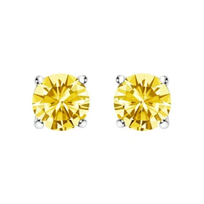Haus Of Brilliance 14k Gold 1.0 Cttw Lab Grown Yellow Diamond Solitaire Stud Earrings In White