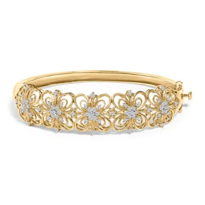 Haus Of Brilliance 14k Gold 1.00 Cttw Diamond Vintage Inspired Floral Bangle Bracelet