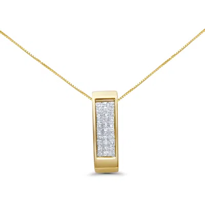 Haus Of Brilliance 14k Gold 1/2 Cttw Invisible Set Princess Cut Diamond Vertical Bar Block Pendant 18" Necklace In Yellow