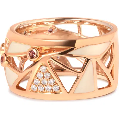 Haus Of Brilliance 14k Rose Gold 1/3 Cttw Diamond And Pink Tourmaline Cigar Band Ring With White Enamel In Multi