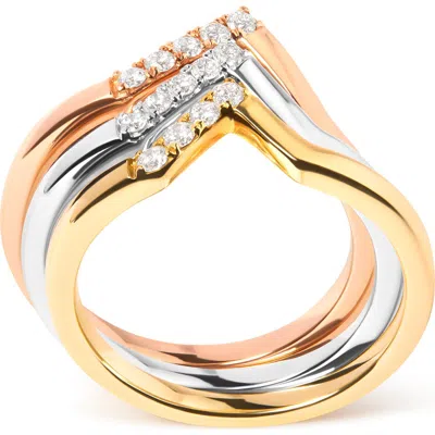 Haus Of Brilliance 14k Gold 1/4 Cttw Diamond Chevron V Stackable Band Ring Set In Yellow