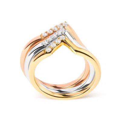 Haus Of Brilliance 14k Gold 1/4 Cttw Diamond Geometrical Chevron V Stackable Band Ring Set In Multi