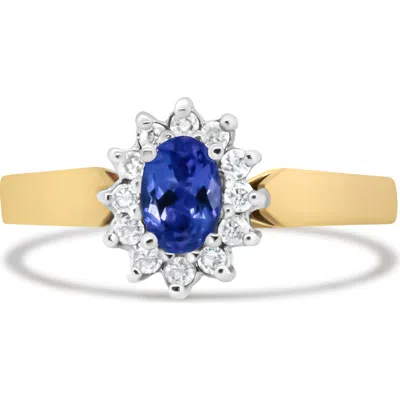 Haus Of Brilliance 14k Yellow Gold 1/5 Cttw Round Diamond And 6x4mm Oval Blue Tanzanite Halo Ring