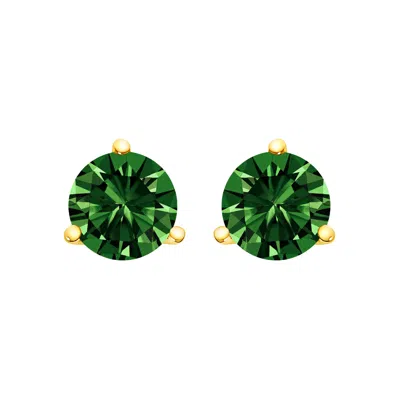 HAUS OF BRILLIANCE 14K GOLD 3-PRONG MARTINI SET LAB GROWN GREEN DIAMOND SOLITAIRE STUD EARRINGS