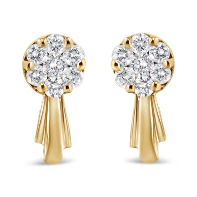Haus Of Brilliance 14k Gold 3/4 Cttw Diamond Floral Cluster Drop And Dangle Stud Earrings In Yellow