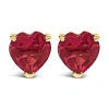 Haus Of Brilliance 14k Gold 5mm Heart Cut Gemstone Solitaire Stud Earrings In Red