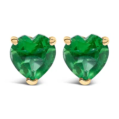 Haus Of Brilliance 14k Gold 5mm Heart Cut Gemstone Solitaire Stud Earrings In Green