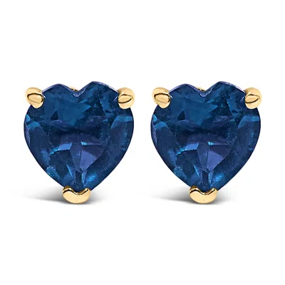 Haus Of Brilliance 14k Yellow Gold 5mm Heart Cut Sapphire Solitaire Stud Earrings In Blue