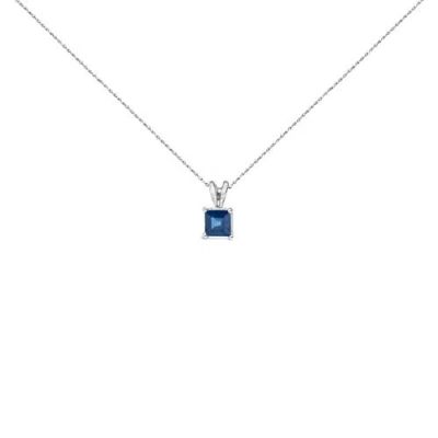 Haus Of Brilliance 14k Gold 5x5 Mm Square Shaped Gemstone Solitaire Pendant Necklace In Blue