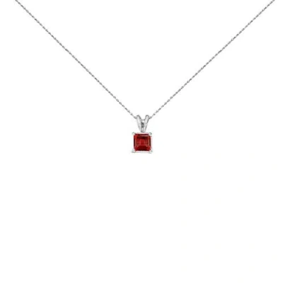 Haus Of Brilliance 14k White Gold 5x5 Mm Square Shaped Red Garnet Solitaire Pendant Necklace In Silver