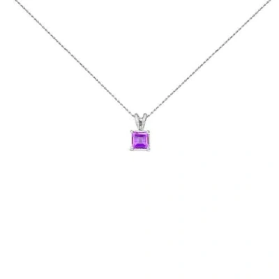 Haus Of Brilliance 14k White Gold 5x5 Mm Square Shaped Purple Amethyst Solitaire Pendant Necklace In Multi