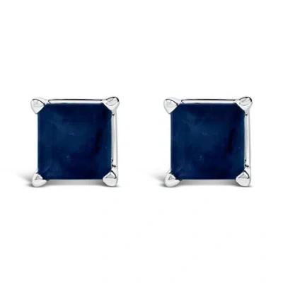 Haus Of Brilliance 14k White Gold 5x5mm Princess Cut Blue Sapphire Solitaire Stud Earrings