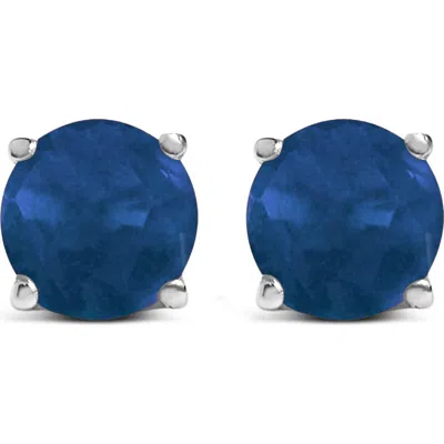 Haus Of Brilliance 14k White Gold 5x5mm Round Blue Sapphire Solitaire Stud Earrings In Multi