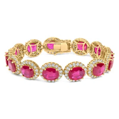 Haus Of Brilliance 14k Gold 6 2/5 Ct Diamond & 34 Ct Ruby Halo Link Bracelet In Yellow