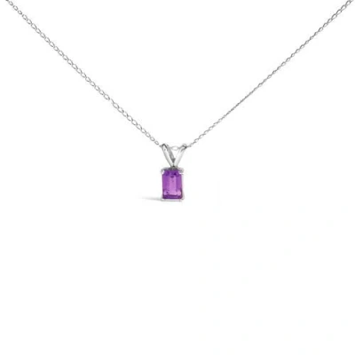 Haus Of Brilliance 14k White Gold 6x4mm Emerald Cut Purple Amethyst Solitaire Pendant Necklace In Metallic