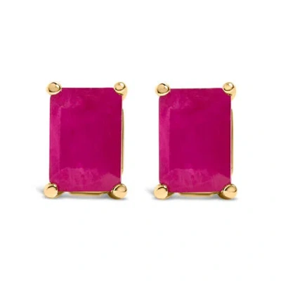Haus Of Brilliance 14k Gold 6x4mm Emerald Shaped Gemstone Solitaire Stud Earrings In Pink