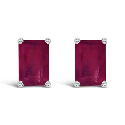 Haus Of Brilliance 14k Gold 6x4mm Emerald Shaped Gemstone Solitaire Stud Earrings In Burgundy