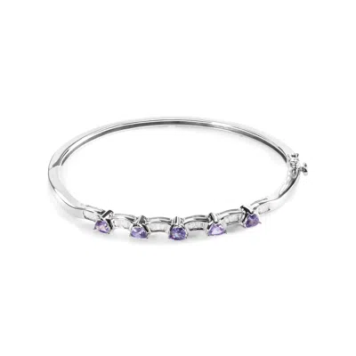 Haus Of Brilliance 14k Gold Alternating Trillion Tanzanite And 1/3 Cttw Diamond Bangle Bracelet In White