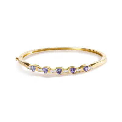 Haus Of Brilliance 14k Gold Alternating Trillion Tanzanite And 1/3 Cttw Diamond Bangle Bracelet In Yellow