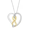 Haus Of Brilliance 14k Gold And Silver Heart Bow Pendant Necklace In Multi