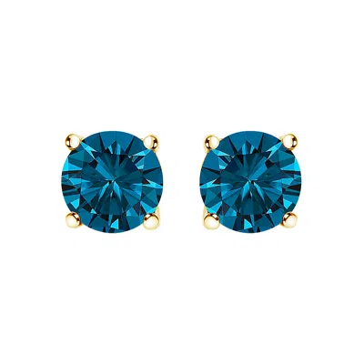 Haus Of Brilliance 14k Gold Blue Lab Grown Diamond Stud Earrings With Screw Backs In Yellow