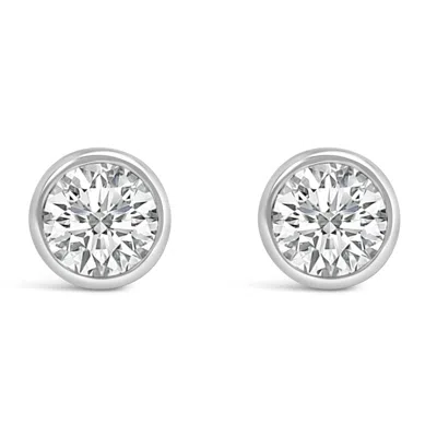 Haus Of Brilliance 14k Gold Lab Grown Diamond Screw-back Classic Bezel Solitaire Stud Earrings In White