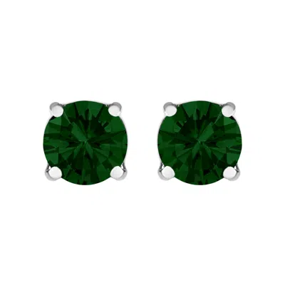 Haus Of Brilliance 14k Gold Lab Grown Green Diamond Classic Solitaire Stud Earrings In White