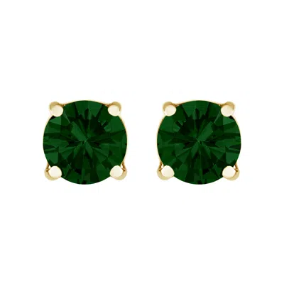 Haus Of Brilliance 14k Gold Lab Grown Green Diamond Classic Solitaire Stud Earrings In Yellow