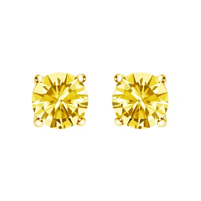 Haus Of Brilliance 14k Gold Lab Grown Yellow Diamond Solitaire Stud Earrings