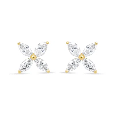 Haus Of Brilliance 14k Gold Marquise Diamond 8 Stone Floral Leaf Stud Earrings In Yellow