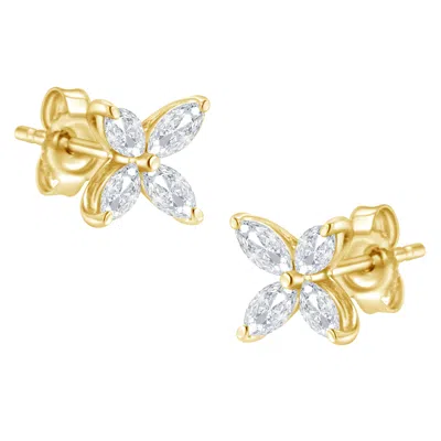 Haus Of Brilliance 14k Gold Marquise Diamond 8 Stone Floral Leaf Stud Earrings In Yellow