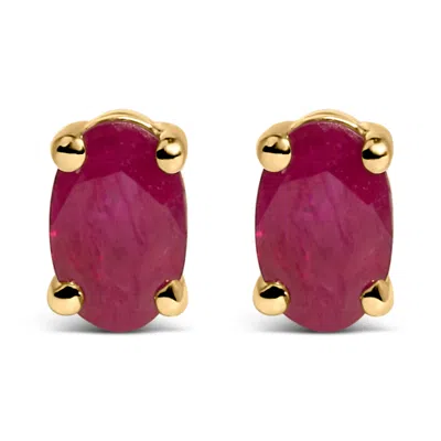 Haus Of Brilliance 14k Gold Oval Cut Gemstone Birthstone 5x3 Mm Stud Earrings In Red