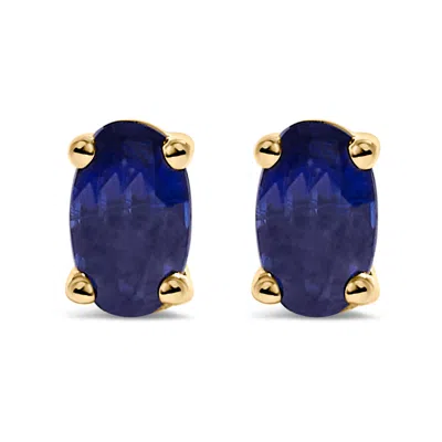 Haus Of Brilliance 14k Gold Oval Cut Gemstone Birthstone 5x3 Mm Stud Earrings In Blue
