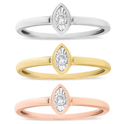 Haus Of Brilliance 14k Gold Plated .925 Sterling Silver 1/6 Cttw Diamond Marquise Shaped Stackable Promise Ring Set In Multi