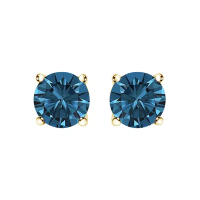 Haus Of Brilliance 14k Gold Round Brilliant Cut Lab Grown Blue Diamond 4-prong Classic Solitaire Stud Earrings With Pus