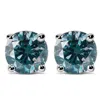 Haus Of Brilliance 14k Gold Round Brilliant Cut Lab Grown Blue Diamond 4-prong Classic Solitaire Stud Earrings With Scr In White