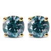 Haus Of Brilliance 14k Gold Round Brilliant Cut Lab Grown Blue Diamond 4-prong Classic Solitaire Stud Earrings With Scr In Yellow