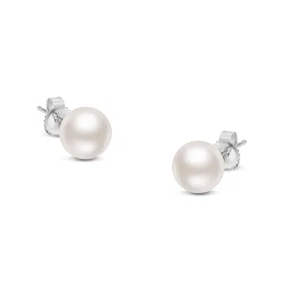 Haus Of Brilliance 14k Gold Round White Saltwater Akoya Cultured Pearl Stud Earrings Aaa+ Quality