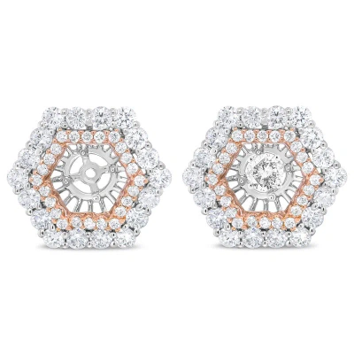 Haus Of Brilliance 14k Rose And White Gold 1 7/8 Cttw Round Diamond Double Halo Earring Jacket For 6mm Round Studs In Pink