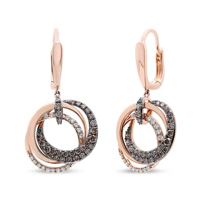Haus Of Brilliance 14k Rose Gold 1.00 Cttw White And Brown Diamond Intertwining Hoops And Circle Dangle Earrings In Multi
