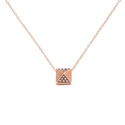 Haus Of Brilliance 14k Rose Gold 1/4 Cttw Brown Diamond Matte Finished Pyramid Pendant Necklace In Pink