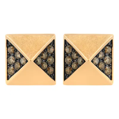 Haus Of Brilliance 14k Rose Gold 1/4 Cttw Brown Diamond Pyramid Stud Earring In Multi