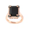 Haus Of Brilliance 14k Rose Gold Emerald-cut Black Onyx & 1/5 Cttw Blue And White Diamond Halo Cockt In Multi
