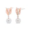 Haus Of Brilliance 14k Rose Gold 1/6 Cttw Round Diamond And 8mm Round Pearl Floral Drop Stud Earrings In Multi