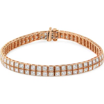 Haus Of Brilliance 14k Rose Gold 3.0 Cttw Lab Grown Diamond Two Row Milgrain Tennis Bracelet In Pink